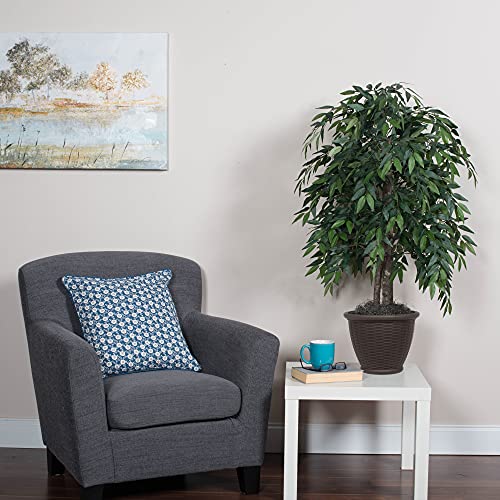 Vickerman 4' Indoor Artificial Green Smilax Bush, Brown Plastic Container. - color: Dark Green, style: Vickerman Everyday 4' Artificial Green Smilax Bush in Brown Plastic Container