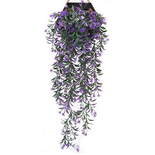 PASYOU Artificial Ivy, Hanging Vine Plastic Plants Grass Leaves Foliage Vines, UV Resistant Greenery Fake Flowers for Home Indoor Outdoor Garden Door Wall Wedding Party DIY Decoration - Purple 2 Pack - color: Ivy-purple 2 Pcs