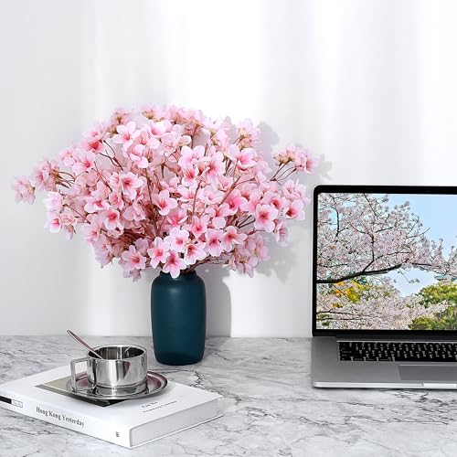 SITUMEIZI 6Pcs Artificial Cherry Blossom Branches Decor Fake Flowers Silk Spring Faux Flowers 16" Peach Bouquet for Home Wedding Bedroom Japanese Decoration DIY Table Centerpiece Arrangement(Pink) - color: 6pcs-pink, size: 16 Inches