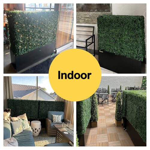Artificial Boxwood Hedge Wall with Black Steel Planter Box, Outdoor Greenery Fake Faux Grass Panels, Privacy Divider Fence for Patio, 50" Lx48 Hx14 D - size: 50" Lx48" Hx14" D