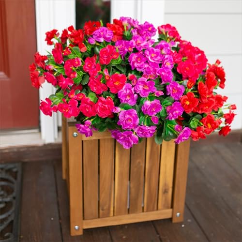 Artificial Faux Outdoor Flowers Plants For Spring Decor, Fake Silk Colorful Camellia UV Resistant Look Real for Planter Outside Porch Patio Balcony Garden Yard Home Decoration, 3 Large Bundles - color: Multi Color