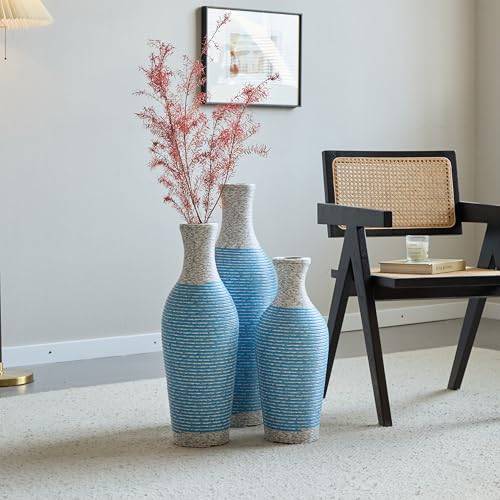 Floor PVC Decorated Vases Set of 3 for Gorgeous Home Decoration Large Classic Neat PVC Vases 20.4in/24.4in/28.3in Height (White+Blue) - color: Blue+white