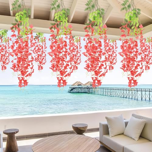 BLEUM CADE 36Pcs Red Fake Wisteria Hanging Flowers, 3.6Ft/Pcs Artificial Wisteria Garland, Hanging Flowers for Wedding Party Home Backdrop Wall Decoration - color: Red, size: 36pcs