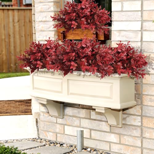 6 Bundles Artificial Fall Greenery Stems for Vase, 14.5" Fake Red Lucky Bamboo Leaves Faux Outdoor UV Resistant Shrubs Plants for Home Garden Patio Porch Farmhouse Pathway Thanksgiving Indoor Decor - color: Red