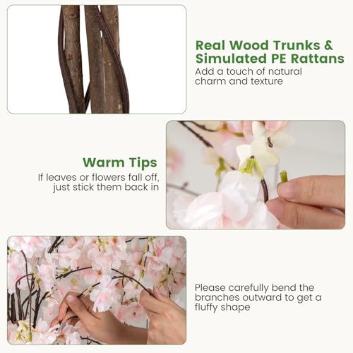 Goplus 5.5FT Artificial Cherry Blossom Tree, 2 Pack White Fake Flower Tree, Faux Floral Plant Blooming Tree in Nursery Pot, Tall Potted Artificial Tree for Indoor Home Office Porch Decoration - color: White, size: 2 Pack