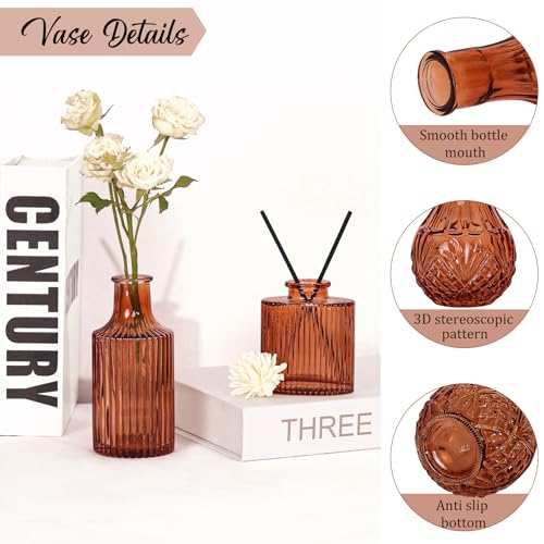 36Pcs Bud Vases Set Small Vintage Glass Bottles Bud Vases in Bulk Multiple Shape Cute Glass Vases for Rustic Wedding Centerpieces Table Decorations and Home Decor (Dark Amber) - color: Dark Amber