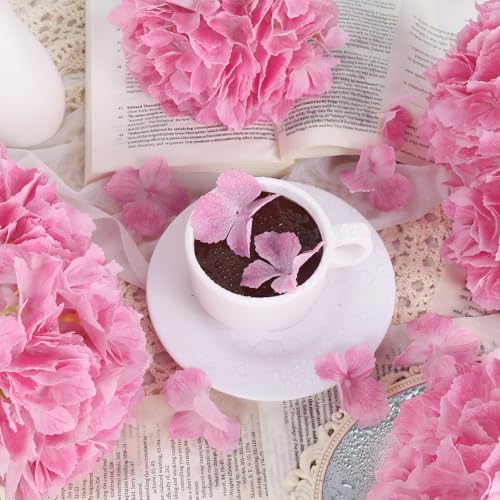 IPOPU 6pcs Real Touch Hydrangea Artificial Flowers Deep Pink Realistic Fake Hydrangea 12'' Faux Latex Flowers with Stems for Wedding Centerpieces DIY Floral Arrangement Home Party Decor (Deep Pink) - color: Deep Pink