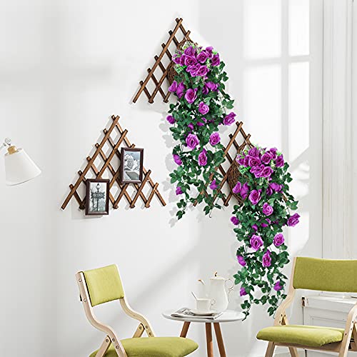 RECUTMS 2PCS Artificial Hanging Rose Flower Plants, 37 Inch Purple Fake Silk Floral Ivy Garlands for Outdoors Home Room Garden Front Porch Wedding Arch Bridal Shower Easter Indoor Party Greenery Decor - color: Purple, size: 2 pcs