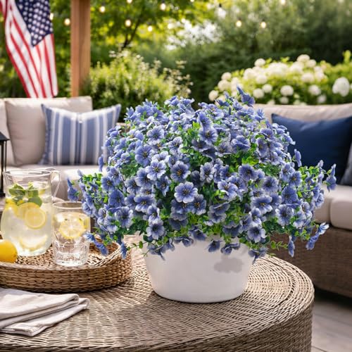Grunyia 20 Bundles Artificial Flowers for Outdoors, UV Resistant Fake Plants Flowers Greenery Shrubs Plants for Decoration Outside Plants Hanging Planter Home Garden Decor (Blue) - color: Blue