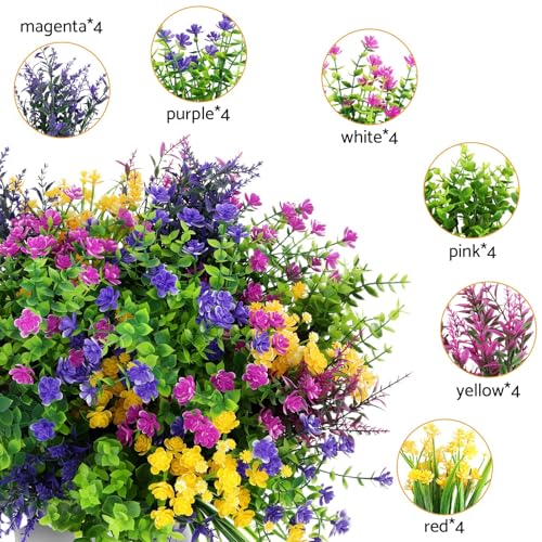 24PCS Artificial Flowers Outdoor, 6 Styles Mixed Fake Flowers for Spring Decor, Shrubs Plastic Flower for Home Decor Indoor Outdoor,Wedding,Party,Office,Garden,Patio,Hotel,Fall Summer Decor - size: 24PCS Mixed Colors