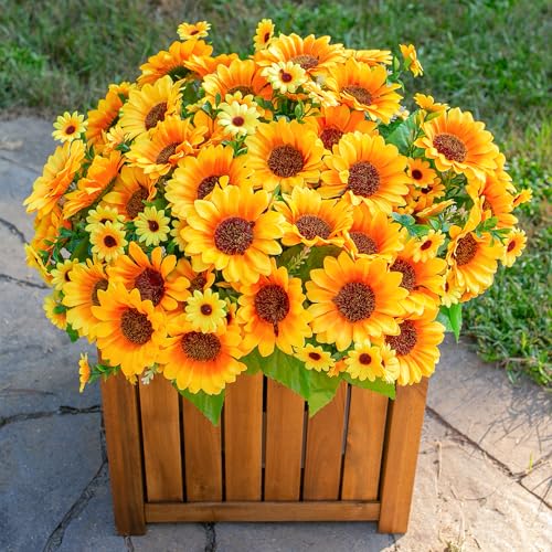 Sunflowers Artificial Flowers, 10 Bunches Fake Sunflower Artificial Flowers for Outdoors Spring Summer Decoration Look Real UV Resistant Fake Flowers for Home Porch Garden Wedding Party Office Indoor - color: Sunflowers