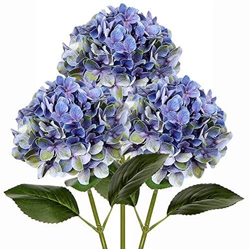 DILATATA Faux Hydrangea Large Artificial Purple Hydrangea Flowers 26" Real Touch Hydrangea Flowers Lifelike Silk Hydrangea Stems for Wedding Party Garden Home Decoration - color: Blue Green #3, size: 3PCS