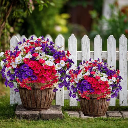 AXYLEX Artificial Flowers Outdoor Morning Glory - 16 Bundles Fake Plants UV Resistant No Fade Faux Plastic Greenery Home Garden Patio Decoration Indoor (1, Multi16-1) - color: Multi16pcs - White+red Pink+purple