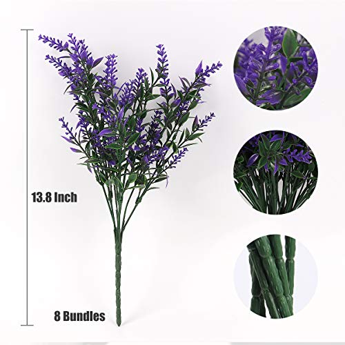 RECUTMS Artificial Greenery Lavender Fake Shrubs Flowers 8 Bundles UV Resistant Hanging Planter Flora Fence Indoor Outside Decor Wedding Table Flowers Arrangement Bouquet Filler (Purple) - color: Purple, size: 8 Bundles