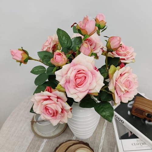 ATFL Fake Pink Roses Flowers, 6 Pcs Faux Silk Real Touch Moisturizing Artificial Pink Rose Flowers for Decoration DIY, Wedding Party, Home Office Decoration and Dining Table Centerpiece (6, Pink) - color: Pink