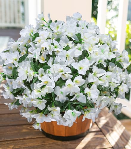 Ivydale Bougainvillea Artificial Flowers for Outdoors Spring Decor, 4 Bundles White Fake Outside Flowers Silk UV Resistant Realistic Faux Plants for Outdoor Planters Porch Patio Window Garden - color: White