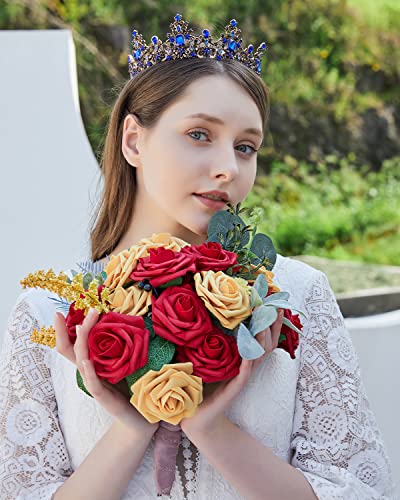 DuHouse 25Pcs Artificial Roses Flowers Fake Roses with Stems Real Touch Foam Flowers for DIY Wedding Bouquet Party Centerpiece Floral Arrangement Party Home Decor(Dark Red) - color: Dark Red, size: 25pcs