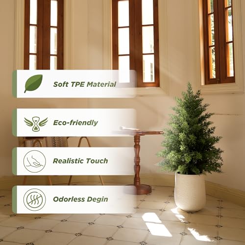 Mavis's Diary 2ft Artificial Cedar Topiary Tree, Set of 2 Realistic Faux Evergreen Shrub Plant in Planter, Indoor Outdoor Fake Cedar Tree for Front Porch, Entryway, Office & Home Decor - color: 2pack, size: 2FT