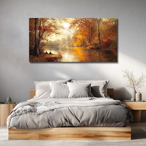 FUHAIHUA Canvas Wall Art For Living Room Large Wall Decor For Bedroom Aesthetics Office Wall Decoration Saffron Yellow Tree Landscape Painting Forest Picture Artwork Ready To Hang Home Decor 24"X48" - color: Yellow Tree, size: 48"L x 24"W