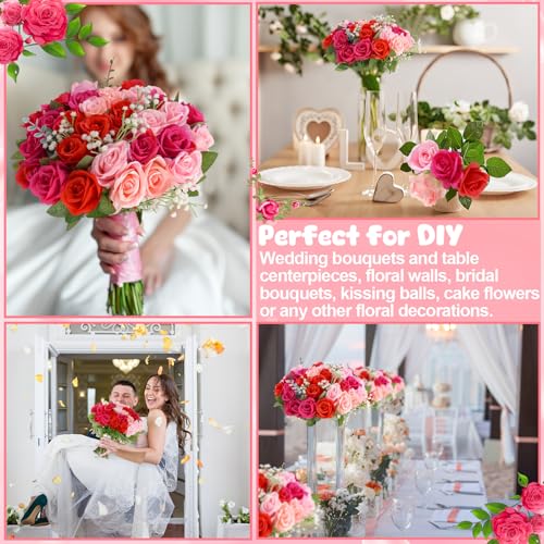 36 Pcs Mixed Pink Red Artificial Roses with Long Stems, Fake Silk Rose Artificial Flowers Bulk for Bridal Wedding Bouquet Centerpiece Ball Arrangement Party Decor - color: Mixed Pink, Red