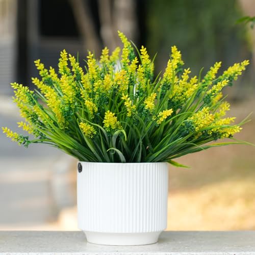 12 Bundles Artificial Lavender Plants Outdoor UV Resistant, Faux Monkey Grass Greenery Fake Flowers - Plastic Indoor/Outdoor Decor for Garden, Porch, Patio, Window Box, Hanging Planters - color: Yellow