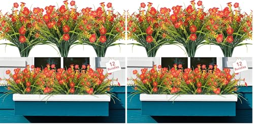 MACTING 12 Bundles Artificial Flowers for Outdoors UV Resistant Fake Flowers No Fade Plastic Outdoor Plants for Indoor Outside Planters Garden Porch Yard Window Home Spring Decorations,Red (Pack of 2) - color: Red, size: 12PCS (Pack of 2)