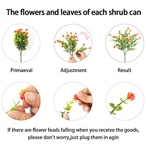 Artificial Flowers Outdoor,8 Bundles Outdoor Fake Flowers,Plastic Faux Flowers Greenery Shrubs Plants for Indoor Outside Window Box Hanging Planter Home Porch Decor(Orange Red) - color: Orange Red, size: 8 Bundles
