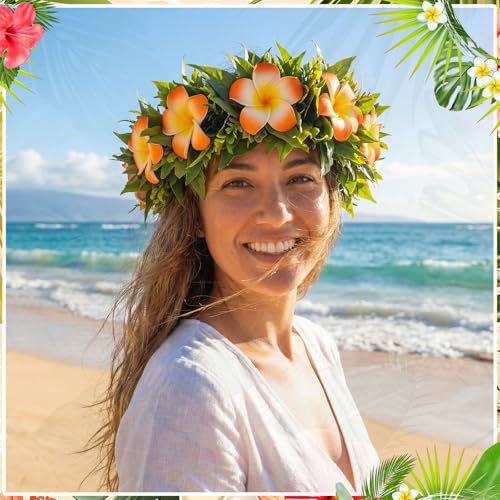 Tigeen 30 Pcs Hawaiian Plumeria Frangipani Artificial Flowers Fake Tropical Flowers with Stems for DIY Birthday Gifts Wedding Home Hawaiian Party Decor Table Centerpiece (Orange) - color: Orange