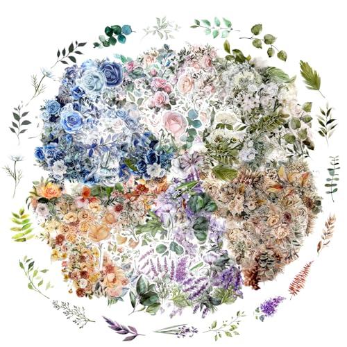 600 Pcs Natural Botanical Flower Stickers, Wildflower Stickers for Scrapbooking Junk Journal Notebook Diary Planner Letter Envelope Water Bottle Phone Case Craft Decoration (Set of 6) - color: 6 Color Set