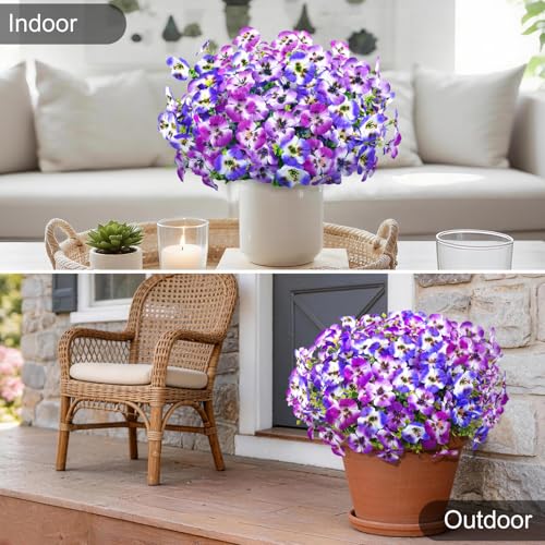 Artificial Pansies Flowers for Outdoor Faux Flower Spring Summer Decor, 12 Bundles Realistic Fake Silk Flowers Outside UV Resistant for Porch Patio Garden Home Yard Window Orchid Purple Lilac - color: Orchid Purple Lilac