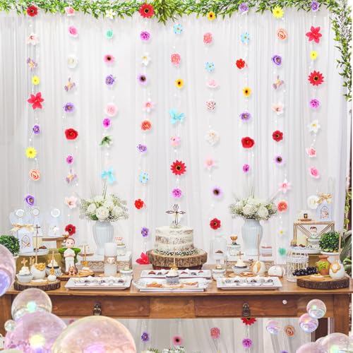 Giegxin 5 Pcs 21 ft Wildflower Garlands Hanging Flowers Decoration Artificial Floral Floating Wall Backdrop Pearl Chain from Ceiling for Home Garden Birthday Wedding Party Bridal(Multicolor Flower)