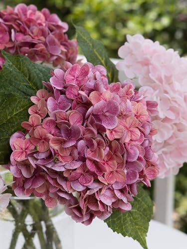 6 Pcs Pink Hydrangea Flowers Bouquets Silk Hydrangea Flowers with Stems Faux Hydrangea Stems for Home Wedding Party Table Core Decoration (Pink,6 Pcs) - color: Pink