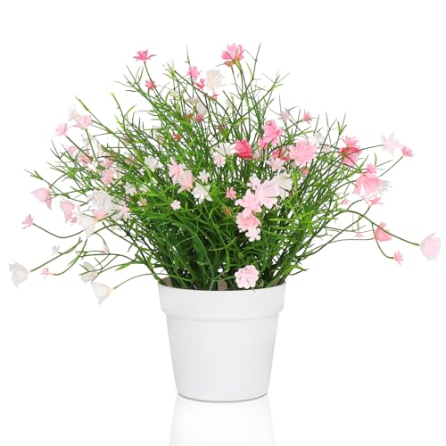 Artificial Babys Breath Potted Fake Plants with Flowers Faux Plants Indoor for Home Office Bookshelf Table Room Decor (Pink) - color: Pink
