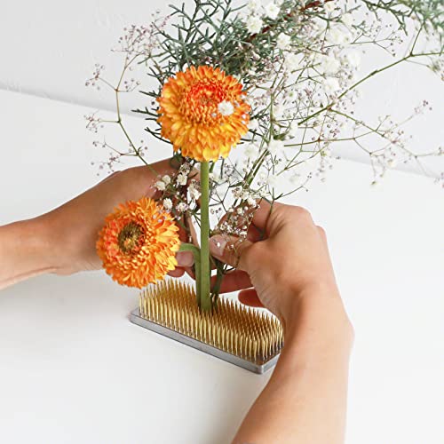 Wazakura Japanese Ikebana Kenzan Long Rectangular Flower Holder 4.7" (120mm), Made in Japan Floral Arranging Pin Frog Tool - (4.7" (120mm) Long Rectangular Brass Kenzan - color: 4.7" (120mm) Long Rectangular Brass Kenzan