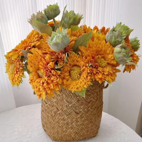 Sunflowers Artificial Flowers Bulk Spring Summer Decor, 3 Pack Fake Flowers Silk Faux Sunflower Bouquet Arrangement for Vase Wedding Table Home Porch Indoor Outdoor Cemetery Decorations