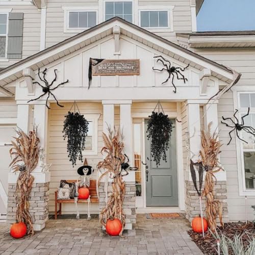 SJL Black Hanging Flowers Fake Hanging Plants Artificial Black Faux Flowers Outdoor Plastic Faux Ivy Plants UV Resistant Fake Eucalyptus Vine for Halloween Indoor Witchy Home Party Gothic Decor 4Pcs - color: Black