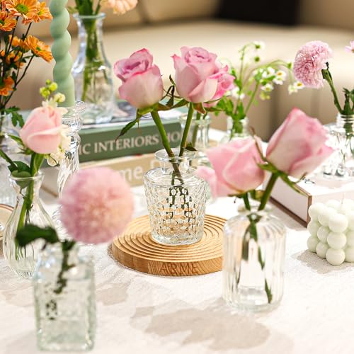 Arme Glass Bud Vase Set of 32 Pcs，Small Glass Vases for Flowers，Clear Bud Vases in Bulk，Vintage Vases for Centerpieces，Small Glass Bud Vase for Rustic Wedding Decorations，Home Table Flower Décor - color: Clear-32pcs, size: 32 Pcs