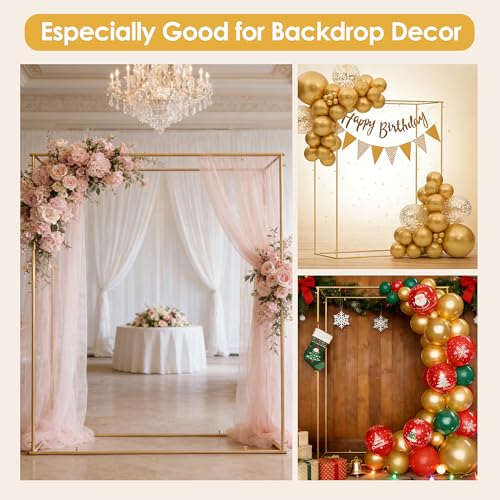 4.95 * 6.56 FT Backdrop Frame Stand, Wedding Decor Metal Arbor Flower Stand, Balloon Arch Backdrop, Golden - size: Double Rectangle