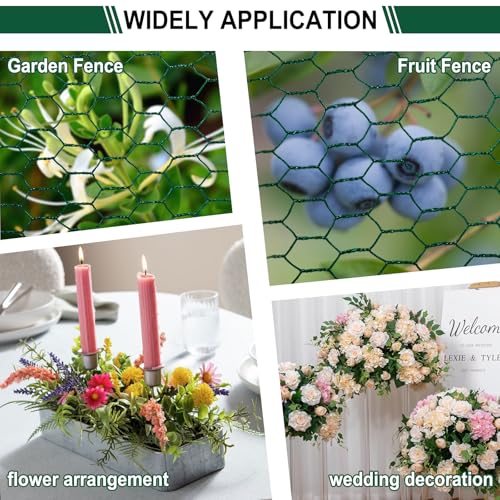 Floral Wire Netting, 4 x 394 Inch Flower Mesh Netting, Chicken Wire for Floral Arrangement, Galvanized Hexagonal Chicken Wire Fence with Plier Gloves, Protect Plant & Decorate Flower Arch, DIY Craft - size: 0.1*10m