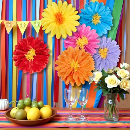 Large Paper Flowers, 20 Inch Tissue Paper Flowers Decorations for Wall, Yellow, Red, Pink, Orange, Blue, and Purple Handcrafted Giant Paper Flowers for Summer Wedding Birthday Wall Decor - color: Red Blue Orange