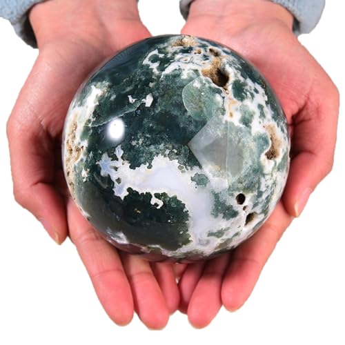 Large Moss Agate Crystal Sphere Natural Healing Crystal Ball with Stand Meditation Decorative Balls Home Decor 100-110mm/3.9-4.3" - color: Moss Agate, size: 3.9 - 4.3 inches