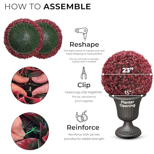 365 Curb Appeal 23" XL Topiary Balls (Better Than a Burgundy Boxwood, 2 Topiary Balls (4 Halves)) - color: Burgundy, size: 2 topiary balls (4 halves)