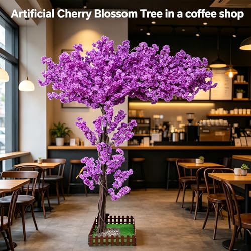 Purple Artificial Cherry Blossom Tree 8.2ft for Indoor Outdoor Home Decor,Handmade Fake Faux Cherry Blossom Trees for Wedding Party Office Shopping Mall Hotel Restaurant Graden Living Room - color: Purple, size: 8ft 2in