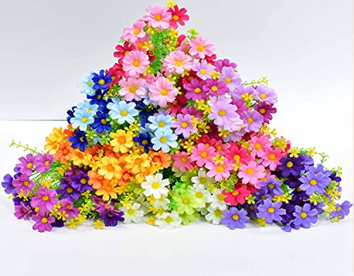 Artificial Daisy Flowers 6 Bundles, UV Resistant Fake Silk Flowers, No Fade Greenery Shrubs Plants for Garden Farmhouse Porch Wedding Indoor Outdoor Home Decor (Sky Blue) - color: Sky Blue