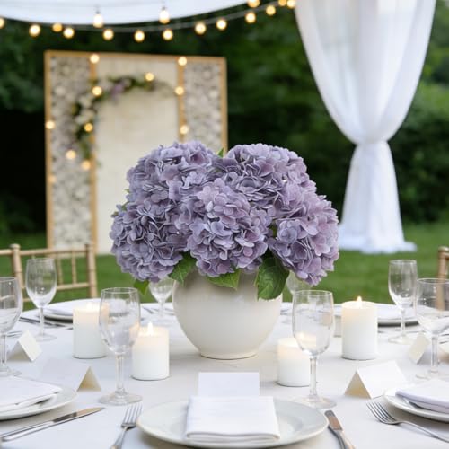 Coferset 3pcs Lavender Purple Lifelike Hydrangea Artificial Flowers 22inch Real Touch Faux Hydrangea Flower Stem for Home Party Wedding Floral Filler Arrangements Ceterpieces Bouquets - color: Lavender Purple, size: 3pcs