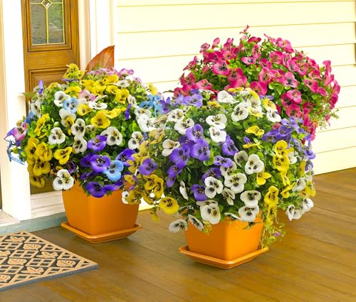 Artificial Flowers for Outdoors Faux Plants, 14 pcs Realistic Fake Pansies Silk Flowers UV Resistant, Lifelike Faux Outdoor Flowers for Porch Garden Patio Window Box Decor - color: Purplewhiteyellow, size: 14