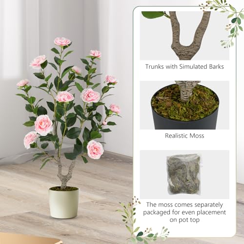 Goplus 36’’ Artificial Camellia Tree, Flower Plants Artificial Tree, Faux Floral Plant Blooming Tree in Nursery Pot, Greenery Potted Plant for Indoor Office Home Porch Decor, Pink - color: Pink, size: 36 inch