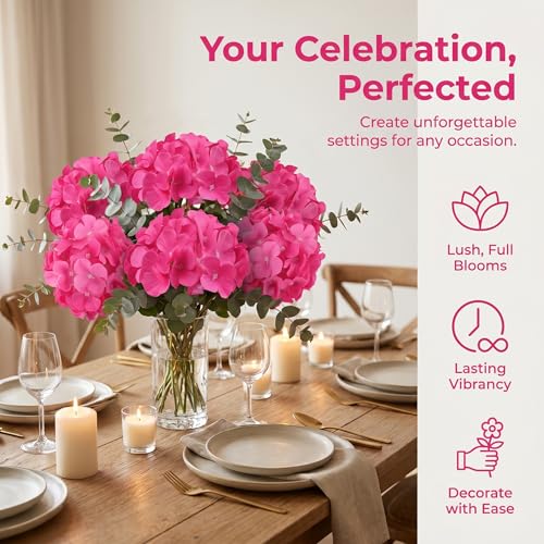 AVIVIHO 20PCS Hot Pink Hydrangea Artificial Flowers Bulk Realistic Silk Faux Hydrangea Heads with Stems Fake Flowers for Wedding,Party,Home,Table Centerpieces, Arch,Baby Shower,Party DIY Decoration - color: Hot Pink, size: 20PCS