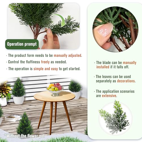 Artificial Cedar Topiary Plants: 20 Inch (4P) UV Resistant Faux Pine Stems Shrubs Plastic Greenery for Outdoor Indoor Home Decor, Garden, Front Porch, Office, Restaurant & Holiday Party