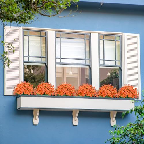 Outdoor Artificial Flowers 21 UV Resistant Bundles Fake Flower Plastic Plants Faux Silk Flowers Porch Hanging Garden Porch Window Box Decorating (Orange) - color: Orange